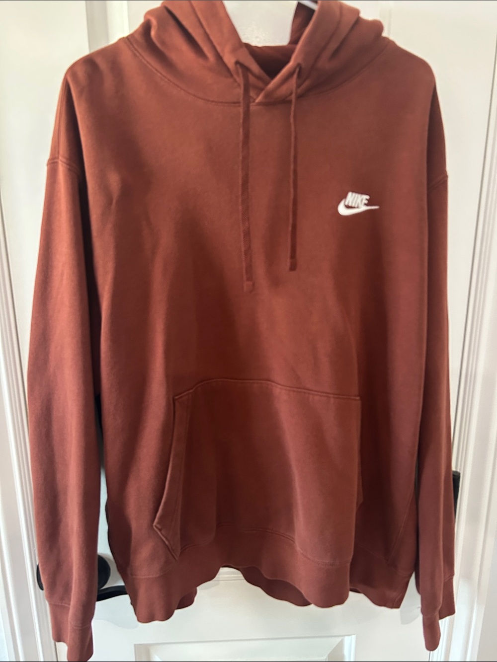 Nike Men's Rust/Burnt Orange Hoodie with White Swoosh